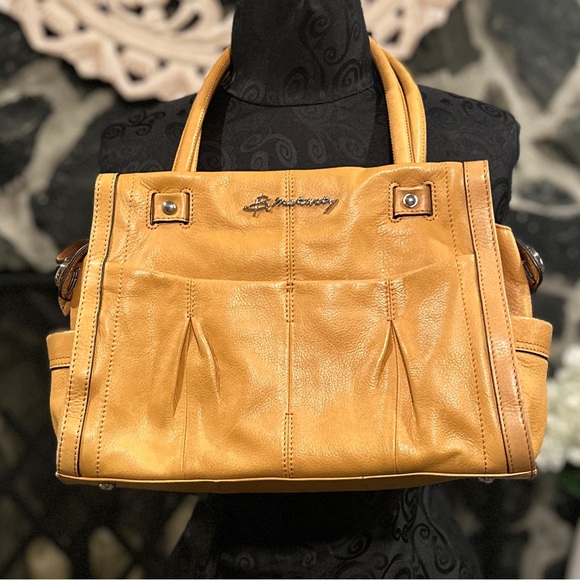 B. Makowsky Mustard Yellow Genuine Leather Tote – Mid-Size Satchel - Picture 1 of 16